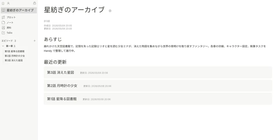更新日時を確認できるプロジェクト概要画面